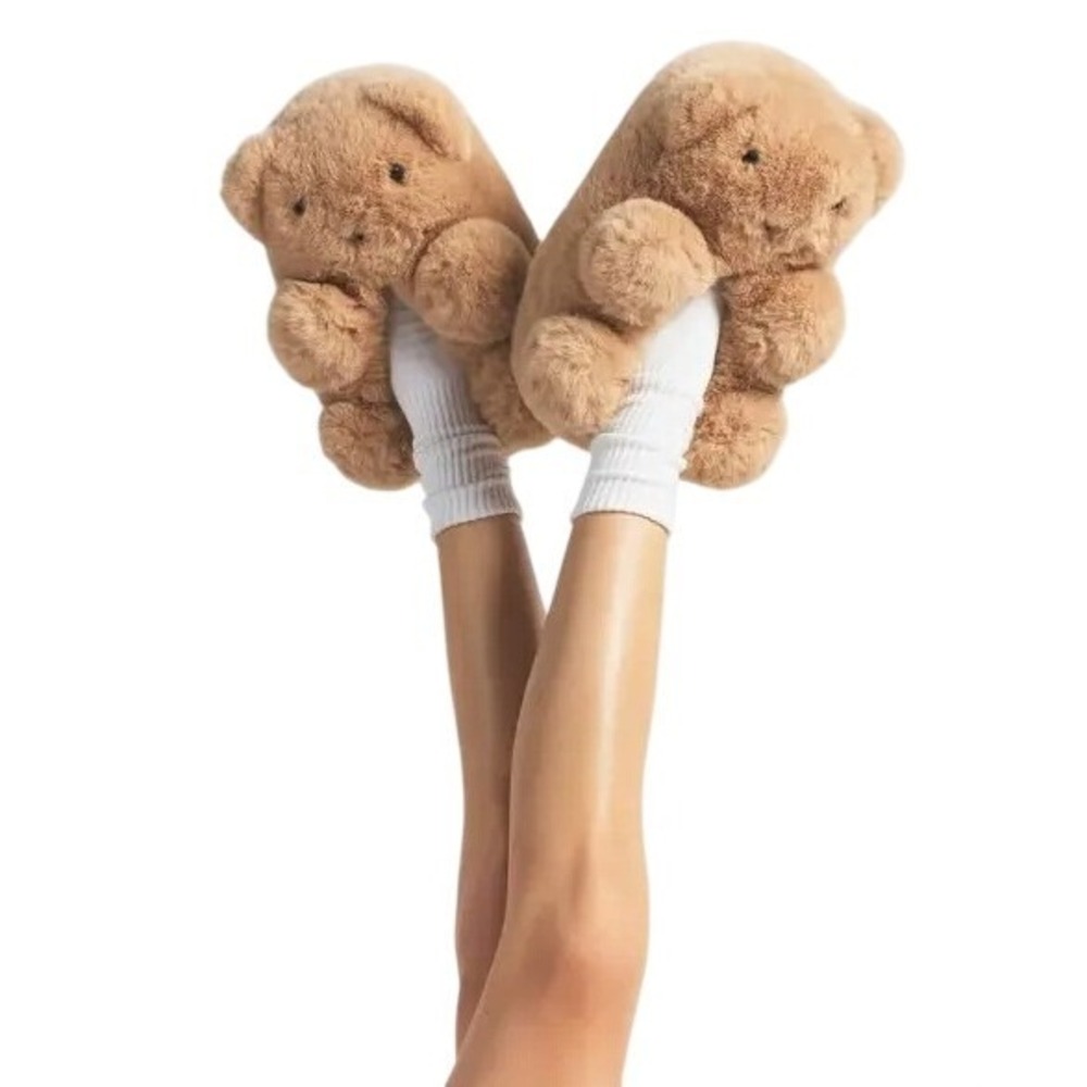 Skims Teddy Bear Slippers Light Brown FW-SLP-7964W Faux Fur Plush Slides Size 37 - Picture 2 of 4
